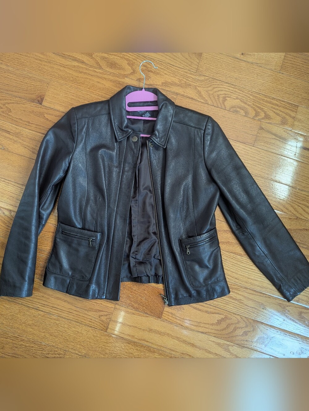 100% Leather Moto Jacket Alfani Petite